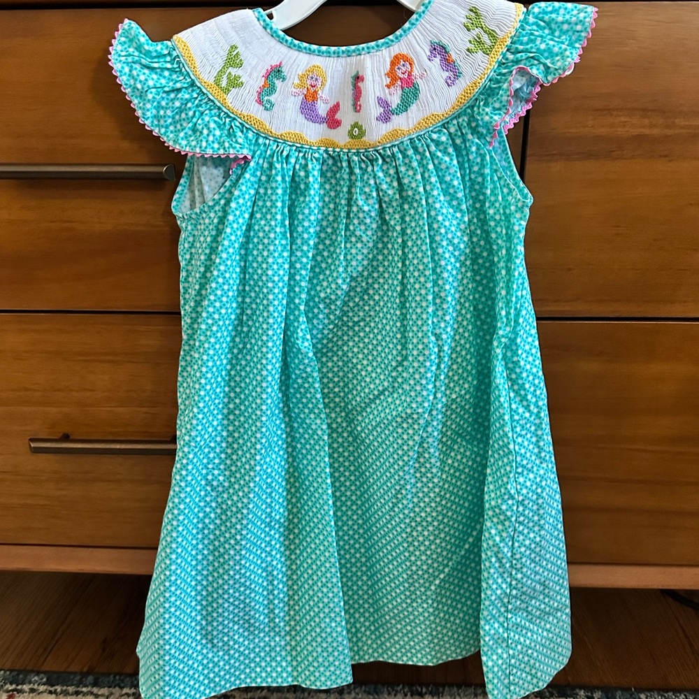 Hand smocked dress, Polka Dot, Mermaid, Size 4